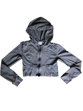 Out From Under Cropped Zip Hoodie Womens M Gray Acid Wash Y2K Urban Outfitters